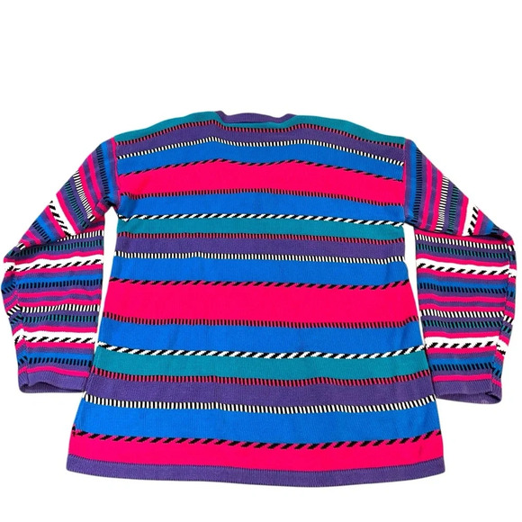 Vintage 80s Private Eyes Cotton Sweater | Bold Stripes V-Neck | Size L - Picture 6 of 6